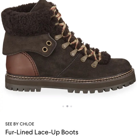 See By Chloe Fur- Lined Lace Up Boots - Picture 2 of 3